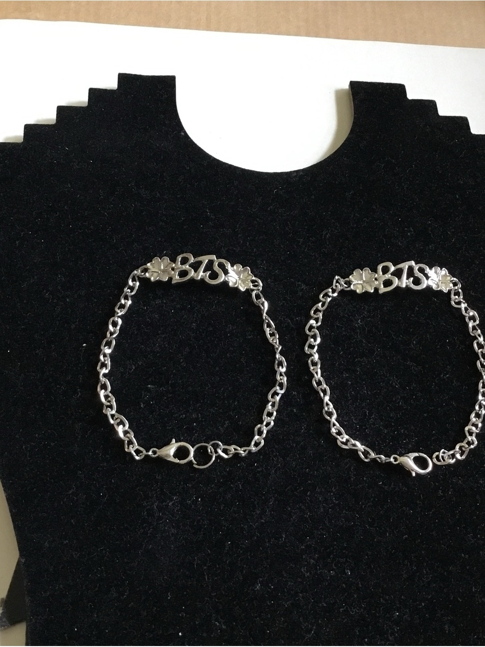 2 PCs BTS Silver Chain Bracelets - Floral Accent